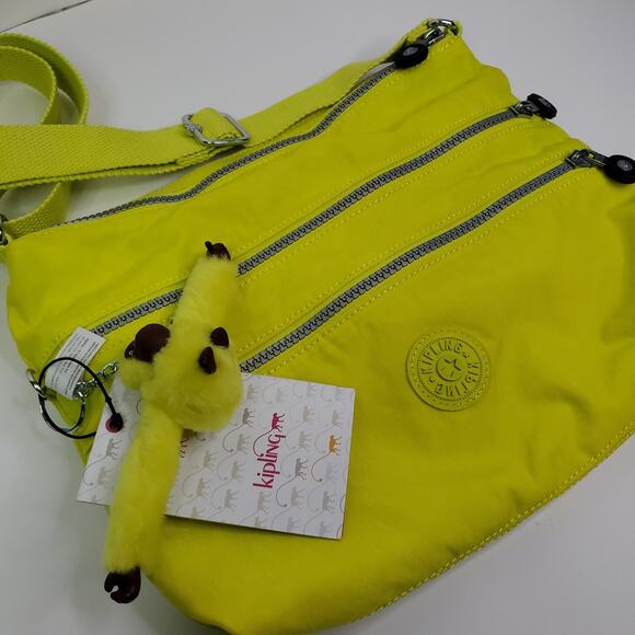 New Kipling Alvar Medium Yellow Women’s Crossbody Bag and Monkey Clip - Picture 1 of 11